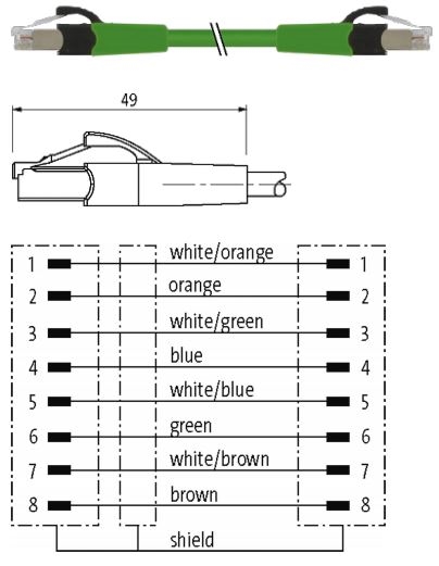 Cable, patch, 6a, 60 V, 17 cm